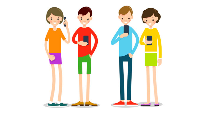 Illustration of 4 young people on their mobile phones